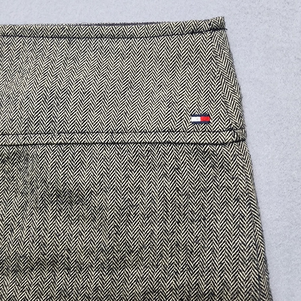 Vintage Tommy Jeans Herringbone Mini Skirt Gray Wool Blend Y2K Size 13 - Picture 4 of 10